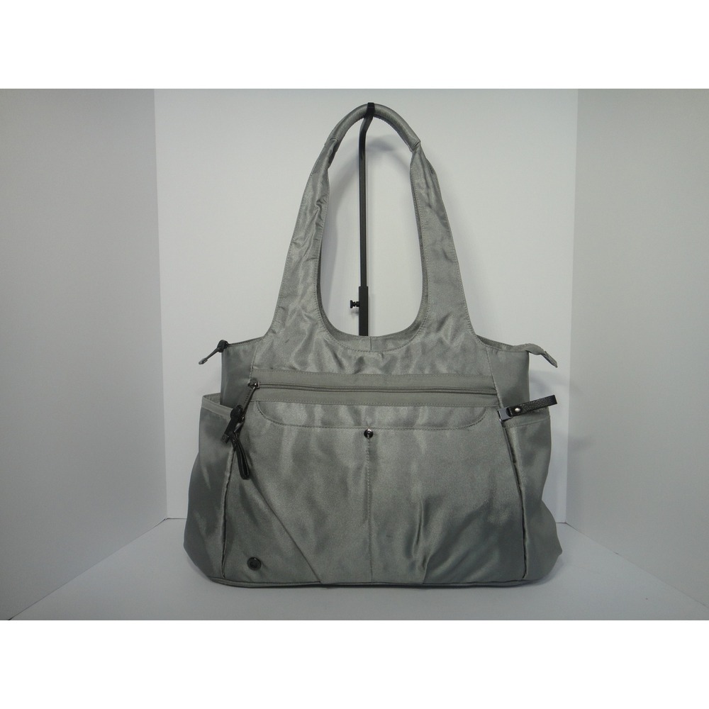 Baggallini Gumption Medium Tote Silver Gray Nylon Shoulder Bag MultiPocket EUC